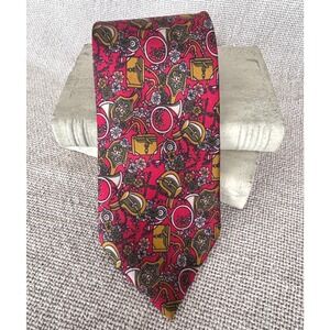 Vintage Donatello Firenze Italy Silk Equestrian Tie Red Stirrup Horn